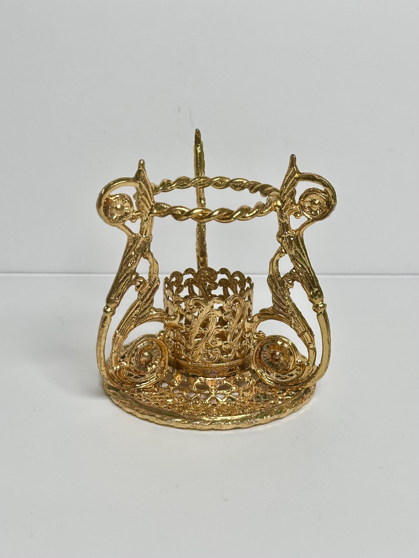 Ornate Brass Candle Holder Double Sphere Holder | Metal Crystal Ball Stand | Decorative Dual Orb Display Base Collectors Home Decor Accent