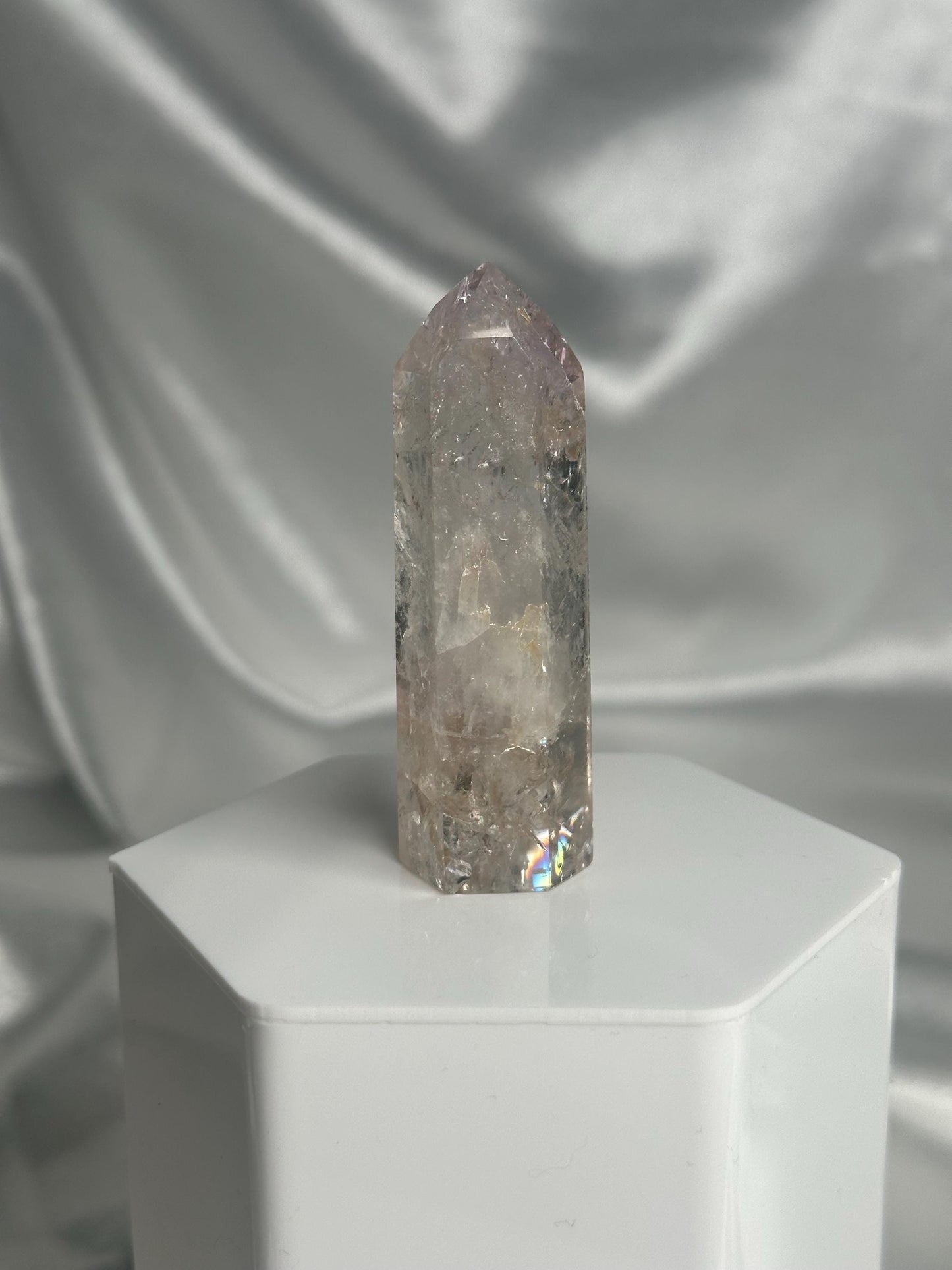 Powellite Tower UV Reactive | Natural Powellite Crystal Point | Fluorescent Mineral Specimen for Collectors Display Decor Accent
