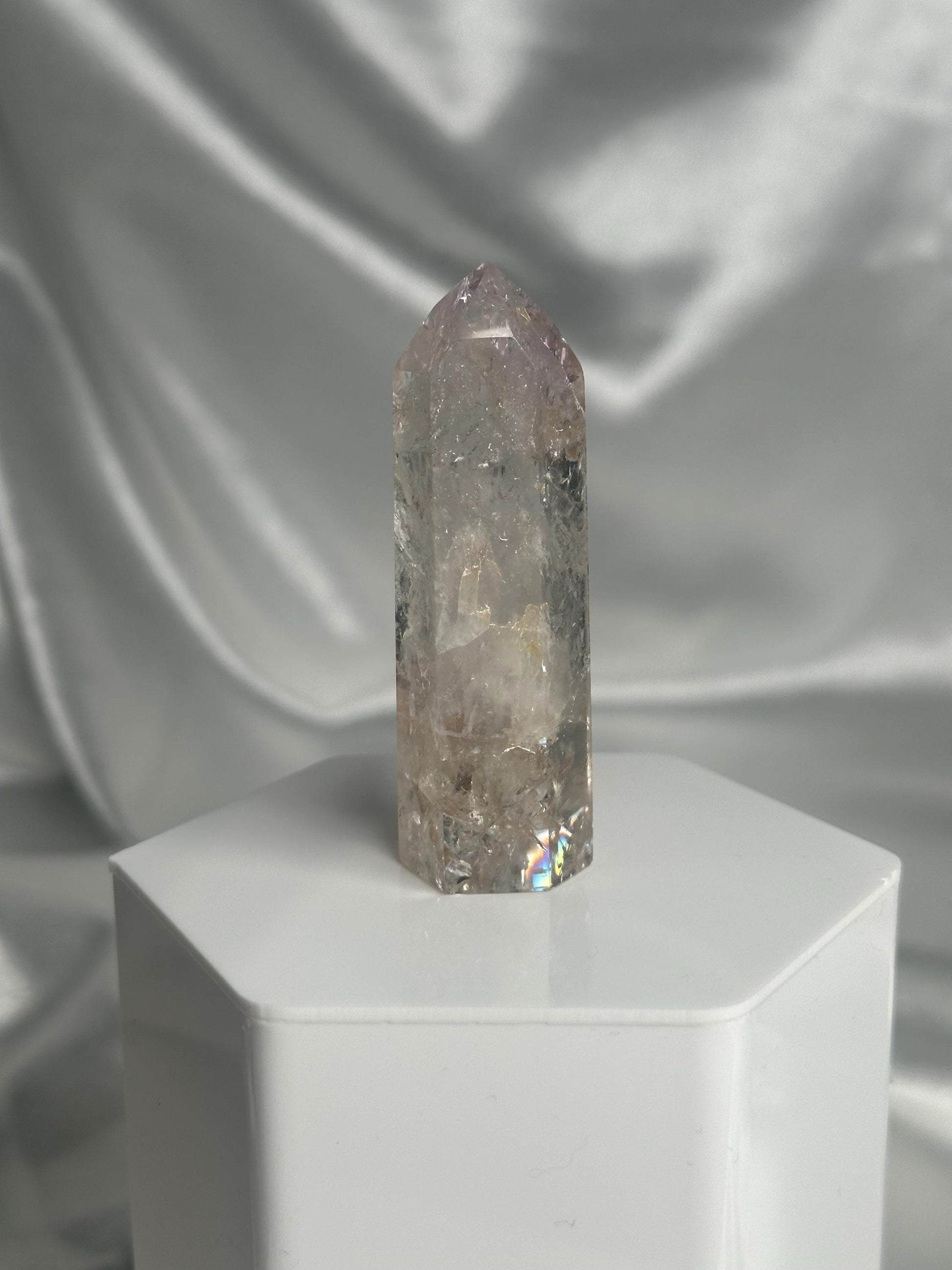 Powellite Tower UV Reactive | Natural Powellite Crystal Point | Fluorescent Mineral Specimen for Collectors Display Decor Accent