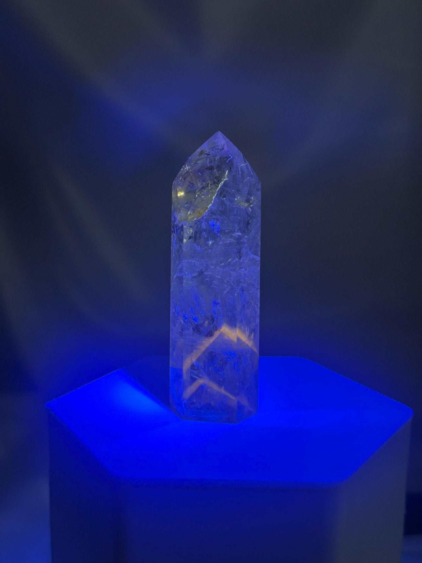 Powellite Tower UV Reactive | Natural Powellite Crystal Point | Fluorescent Mineral Specimen for Collectors Display Decor Accent