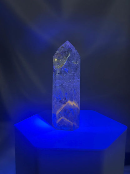 Powellite Tower UV Reactive | Natural Powellite Crystal Point | Fluorescent Mineral Specimen for Collectors Display Decor Accent