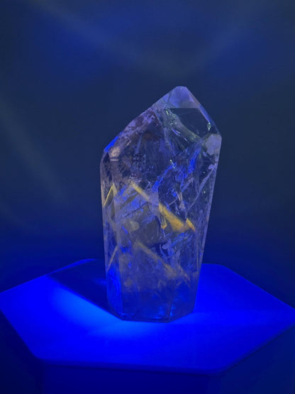 Powellite Tower UV Reactive DENDRITIC | Natural Powellite Crystal Point | Fluorescent Mineral Specimen for Collectors Display Decor Accent