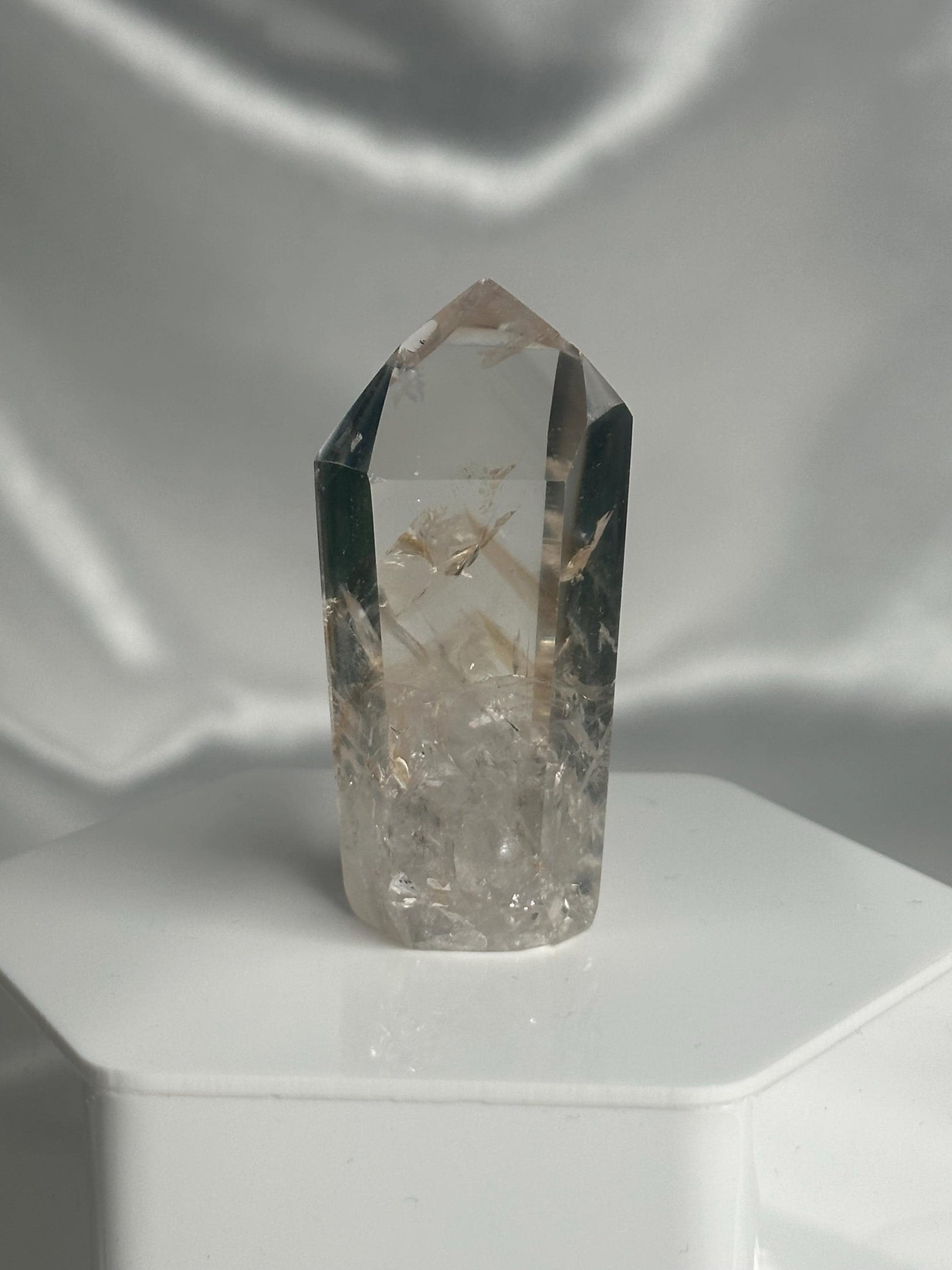Powellite Tower UV Reactive | Natural Powellite Crystal Point | Fluorescent Mineral Specimen for Collectors Display Decor Accent