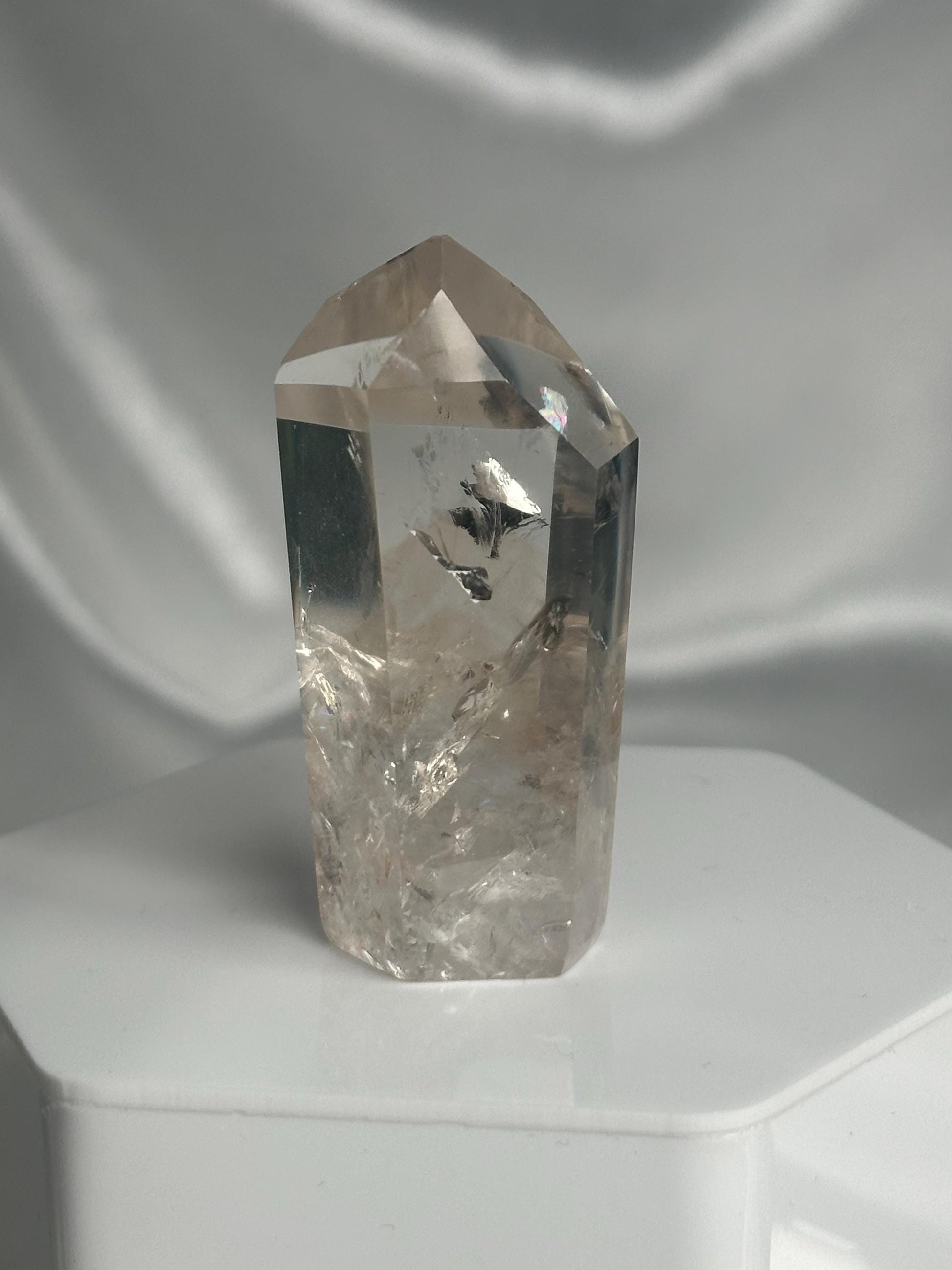 Powellite Tower UV Reactive | Natural Powellite Crystal Point | Fluorescent Mineral Specimen for Collectors Display Decor Accent