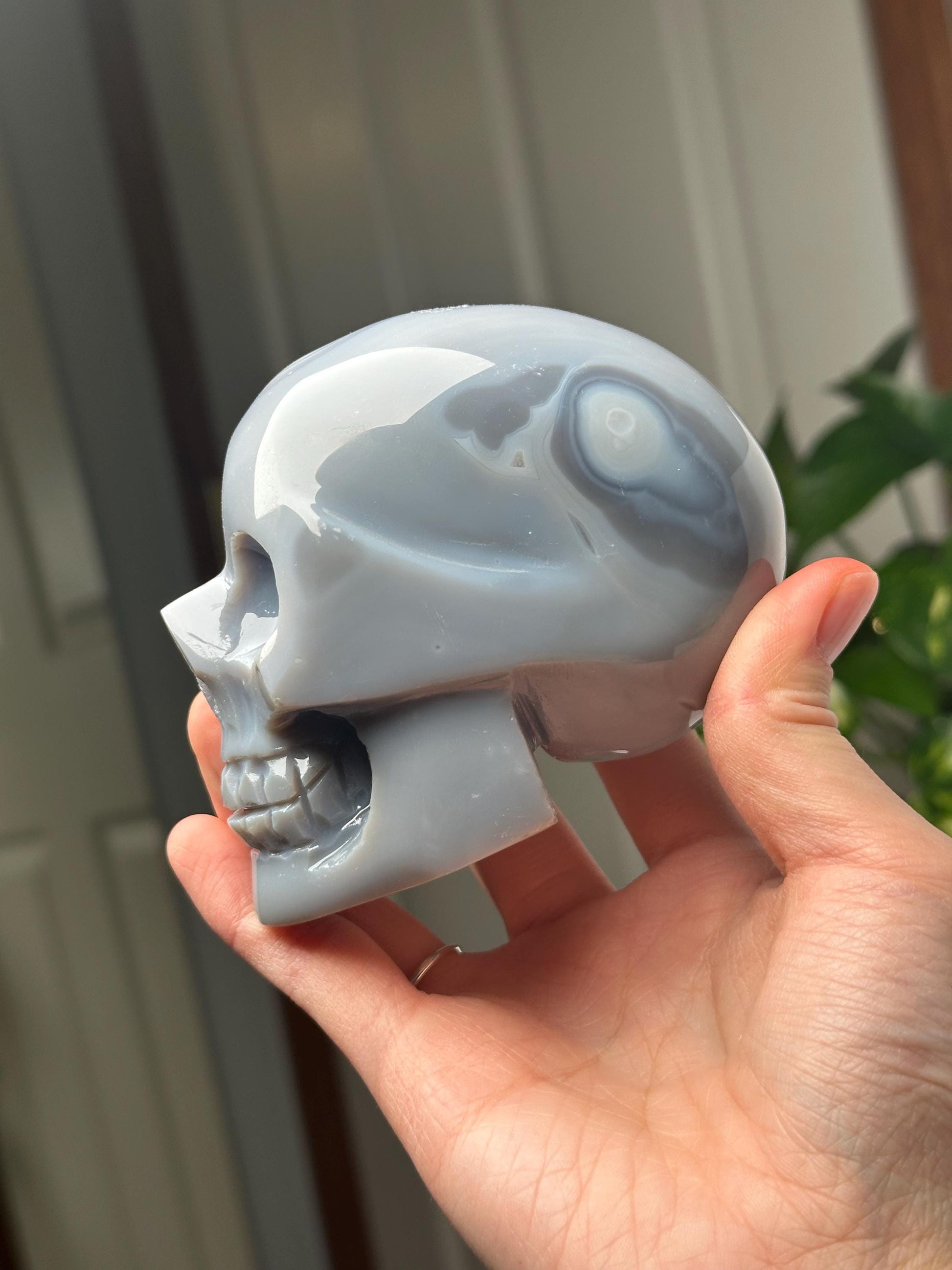 Amethyst Agate Skull | Natural Purple Quartz Agate Crystal Skull Carving | Polished Mineral Specimen for Collectors Display Decor Accent