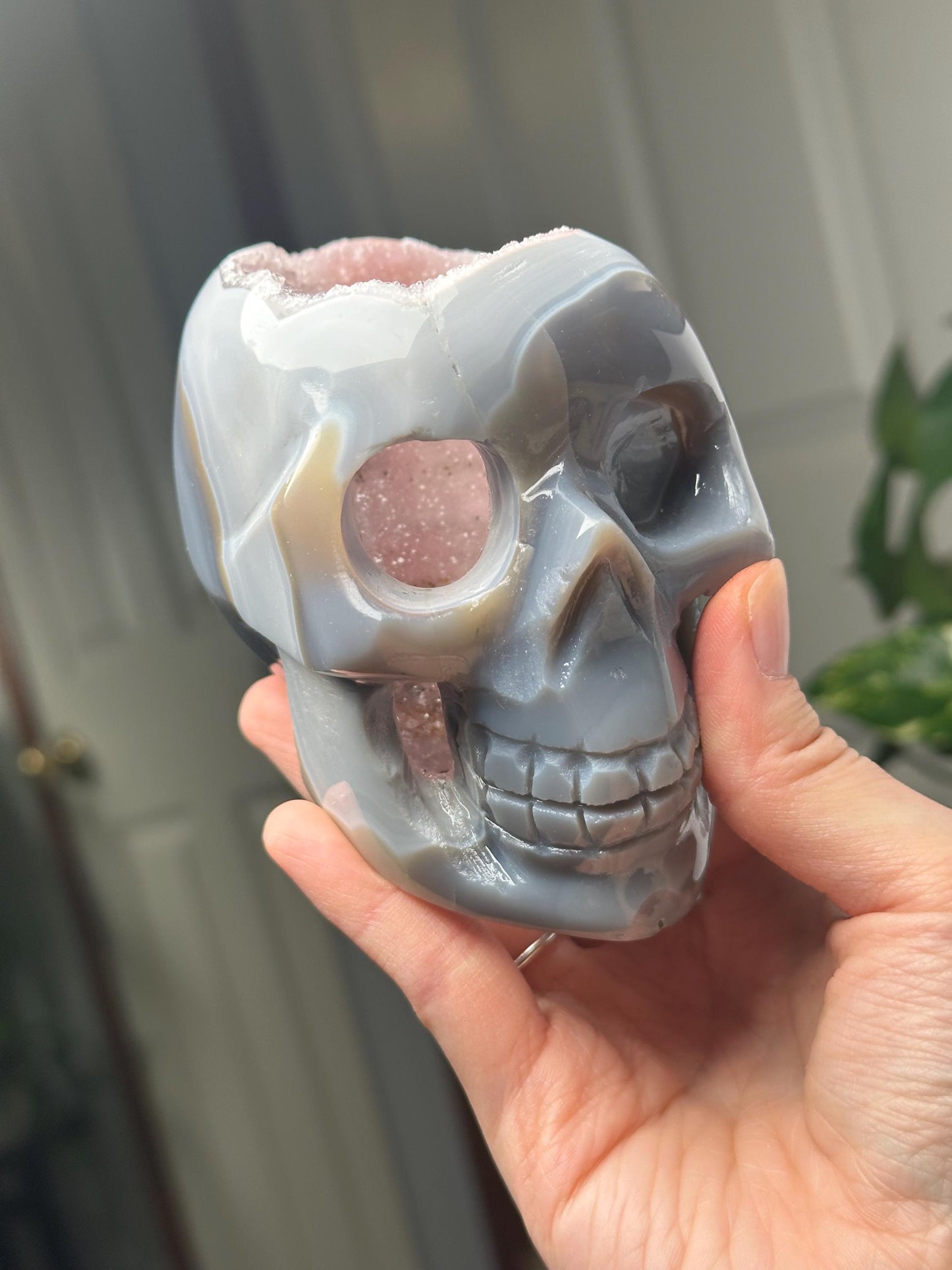 Amethyst Agate Skull | Natural Purple Quartz Agate Crystal Skull Carving | Polished Mineral Specimen for Collectors Display Decor Accent