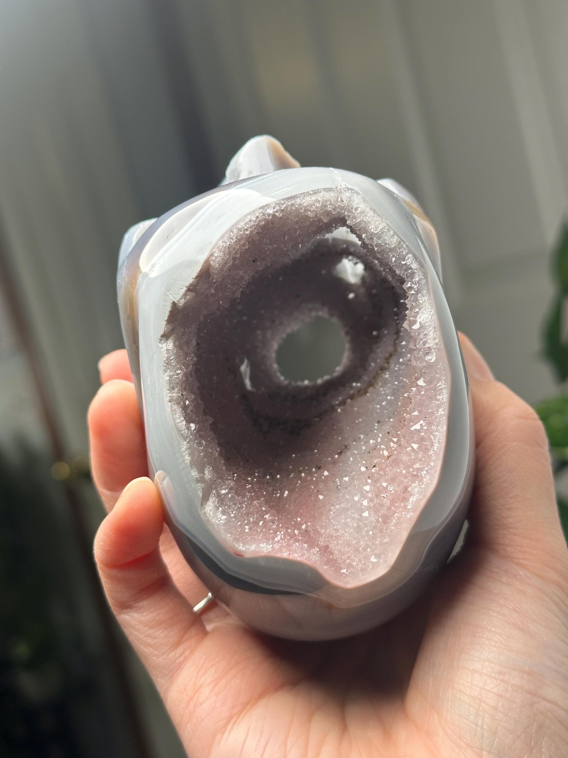 Amethyst Agate Skull | Natural Purple Quartz Agate Crystal Skull Carving | Polished Mineral Specimen for Collectors Display Decor Accent