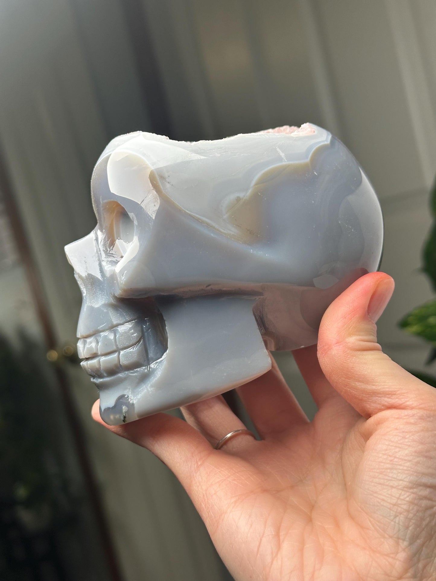 Amethyst Agate Skull | Natural Purple Quartz Agate Crystal Skull Carving | Polished Mineral Specimen for Collectors Display Decor Accent
