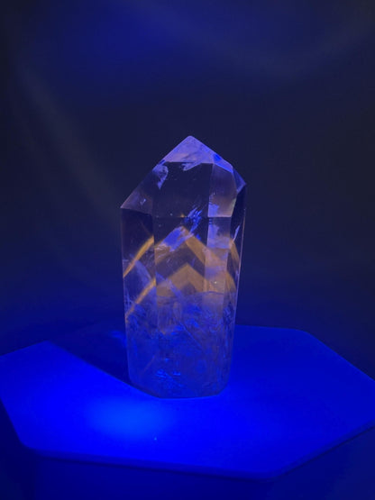 Powellite Tower UV Reactive | Natural Powellite Crystal Point | Fluorescent Mineral Specimen for Collectors Display Decor Accent