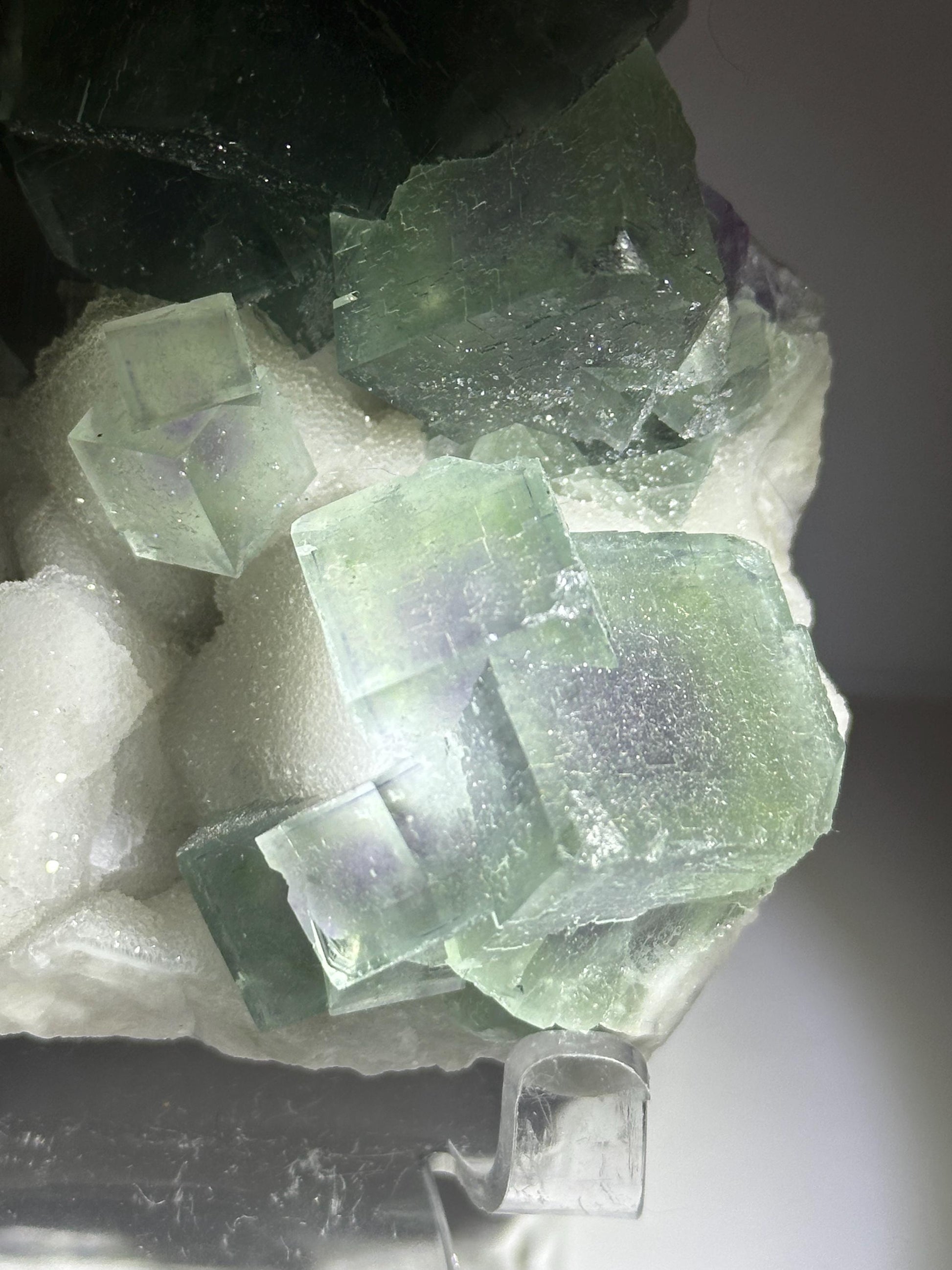 Lusterous Teal Fluorite on Quartz Base | Crystal for Calm, Clarity | Unique Collector’s Mineral | Elegant Natural Stone Display