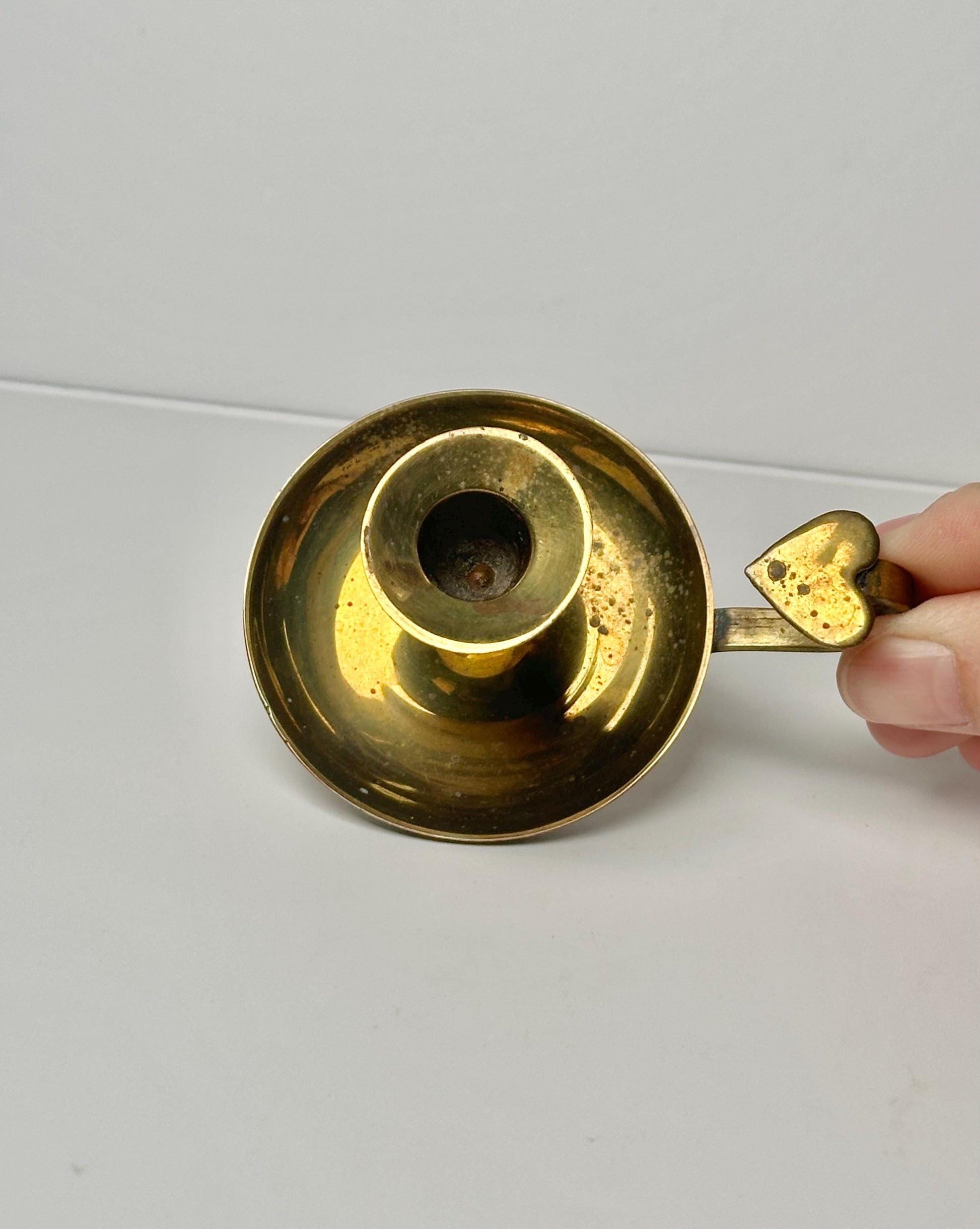 Brass Candle Holder Sphere Stand | Chamberstick Heart Handle Holder | Decorative Orb Display Base for Crystal Ball Home Decor Accent
