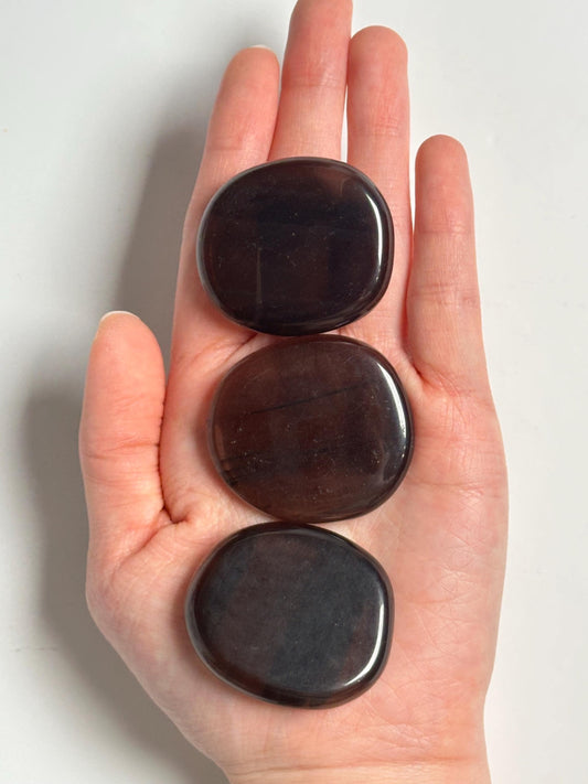 Midnight Lace Flat Palmstone Set | Natural Lace Obsidian Hand Stones | Polished Mineral Set for Collectors Display Decor Accent