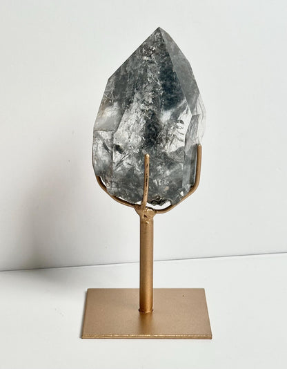 Blue Tara Indicolite Rutile in Quartz Freeform with Stand | Natural Blue Rutile Included Quartz Sculpture | Mineral Specimen Display