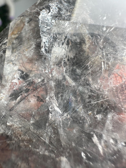 Blue Tara Indicolite Rutile in Quartz Freeform with Stand | Natural Blue Rutile Included Quartz Sculpture | Mineral Specimen Display
