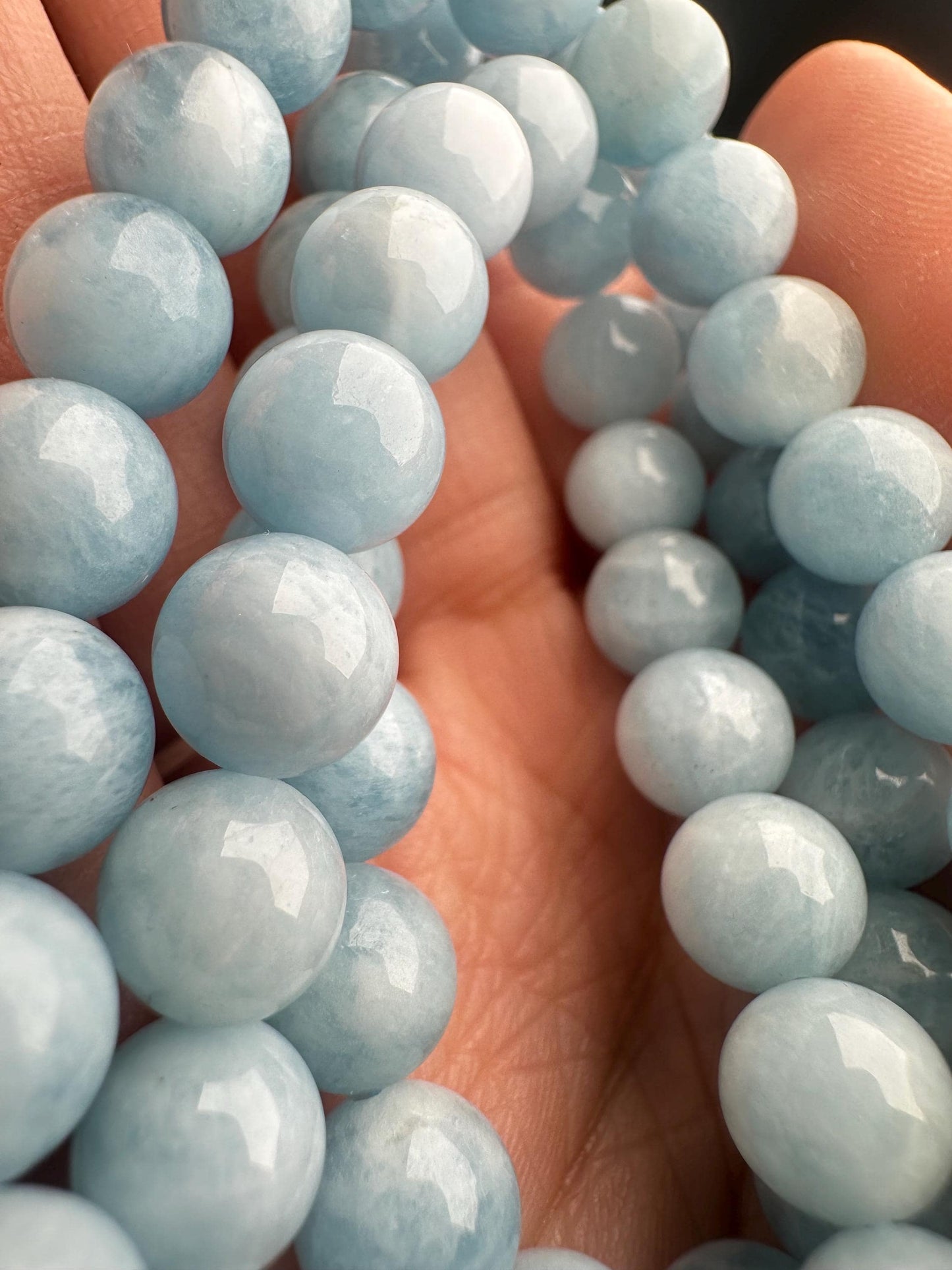 Aquamarine Bracelet | Natural Aquamarine Beaded Jewelry | Polished Gemstone Bracelet for Collectors Fashion Wear Ocean Inspired
