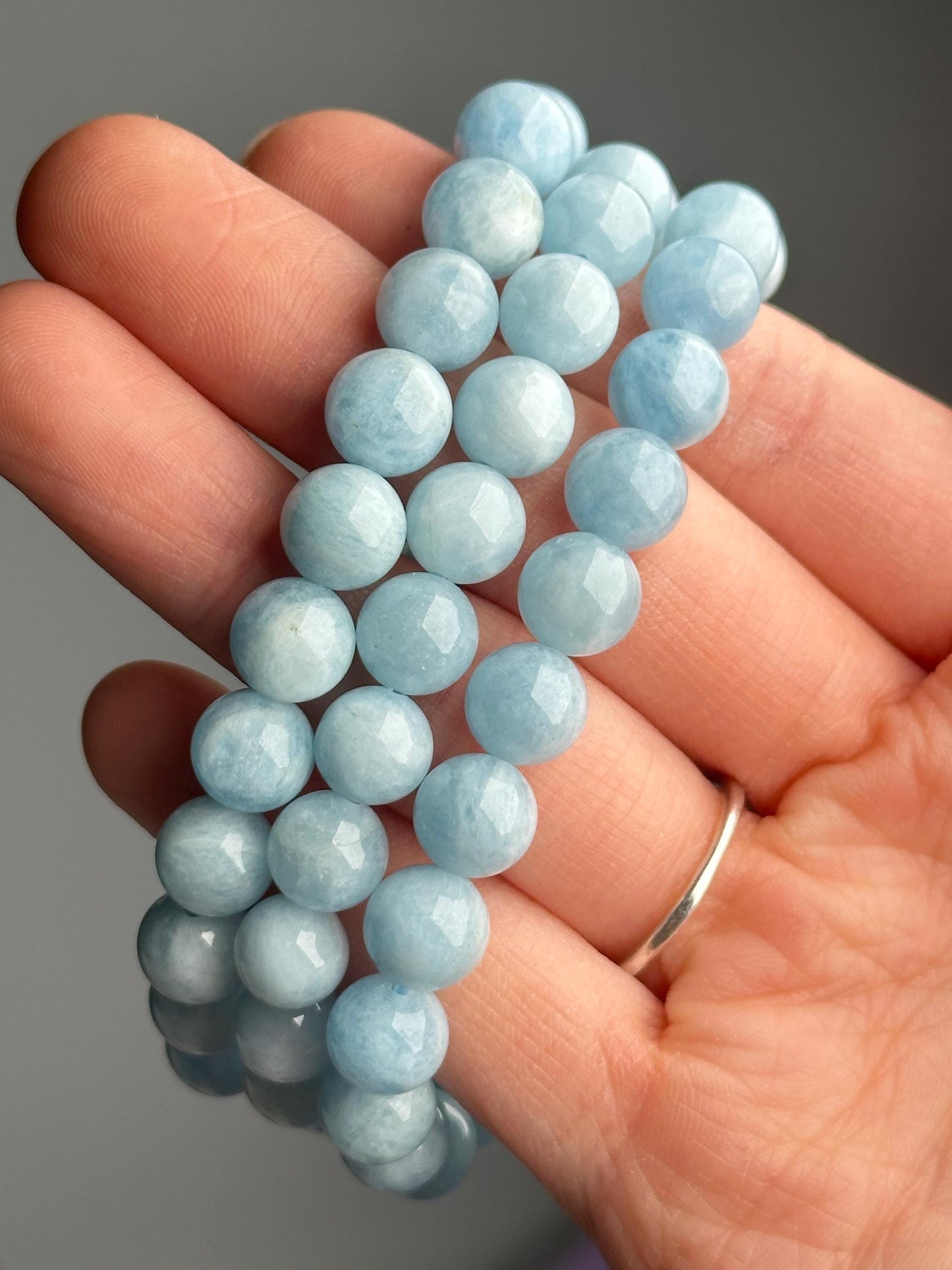 Aquamarine Bracelet | Natural Aquamarine Beaded Jewelry | Polished Gemstone Bracelet for Collectors Fashion Wear Ocean Inspired