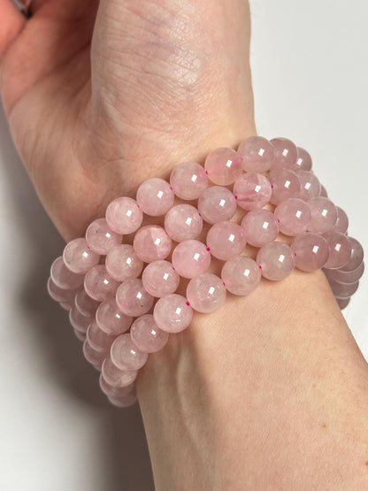 Rose Quartz Bracelet | Natural Pink Quartz Beaded Jewelry | Polished Gemstone Bracelet for Collectors Fashion Wear Romantic Gift Accent