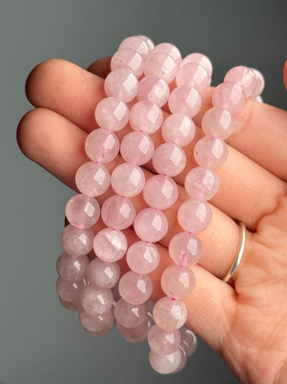 Rose Quartz Bracelet | Natural Pink Quartz Beaded Jewelry | Polished Gemstone Bracelet for Collectors Fashion Wear Romantic Gift Accent
