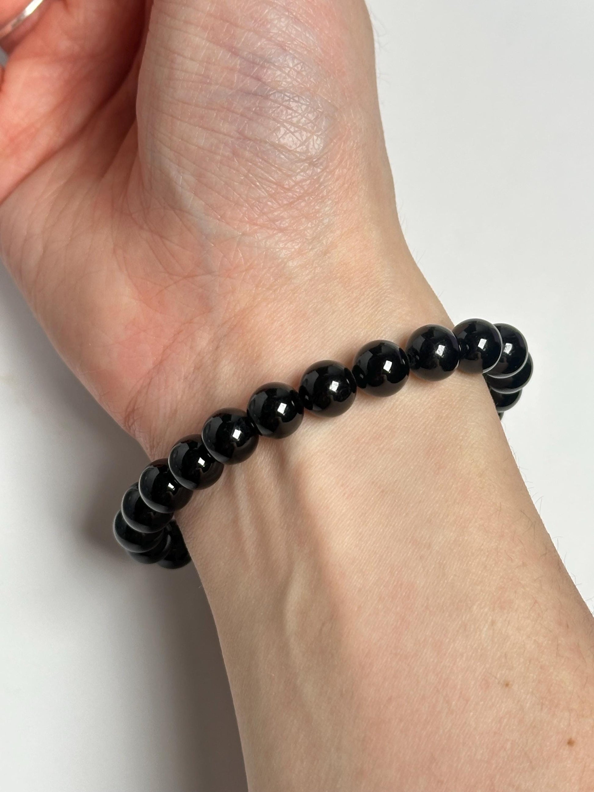 Black Tourmaline Bracelet | Natural Black Beaded Jewelry | Polished Gemstone Bracelet Collectors Fashion Wear Protective Gift Accent