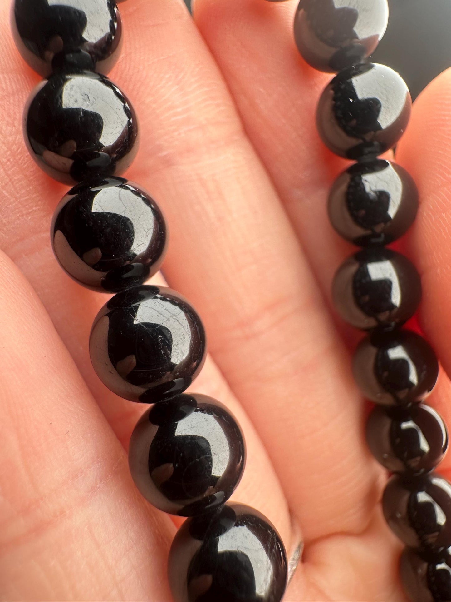 Black Tourmaline Bracelet | Natural Black Beaded Jewelry | Polished Gemstone Bracelet Collectors Fashion Wear Protective Gift Accent