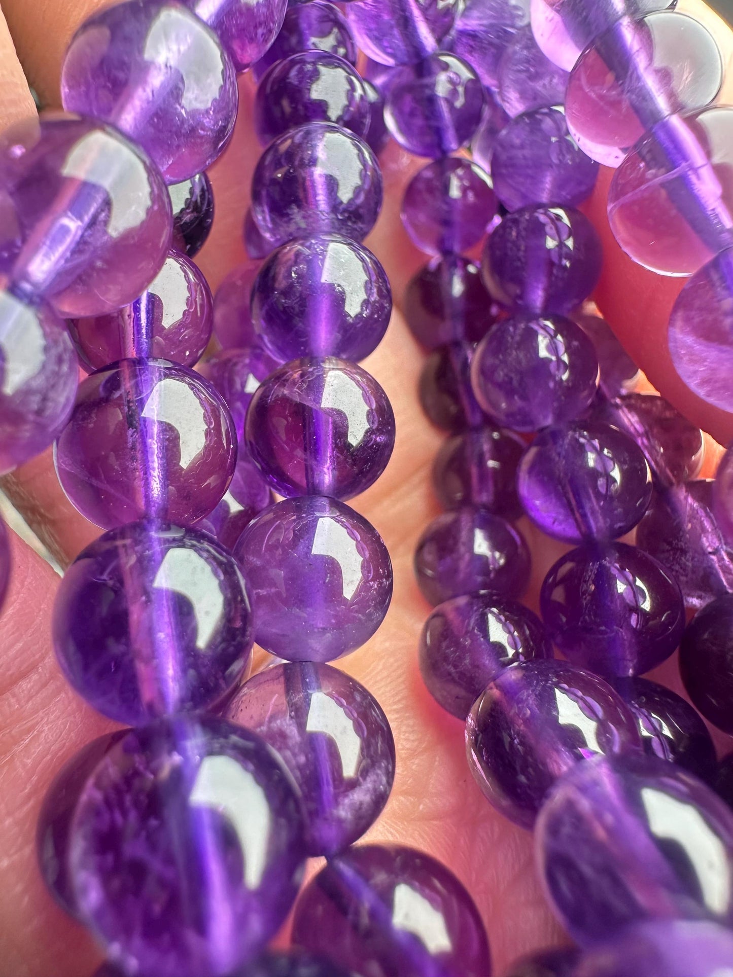 Amethyst Bracelet | Natural Purple Quartz Beaded Jewelry | Polished Gemstone Bracelet for Collectors Fashion Wear Spiritual Gift Accent