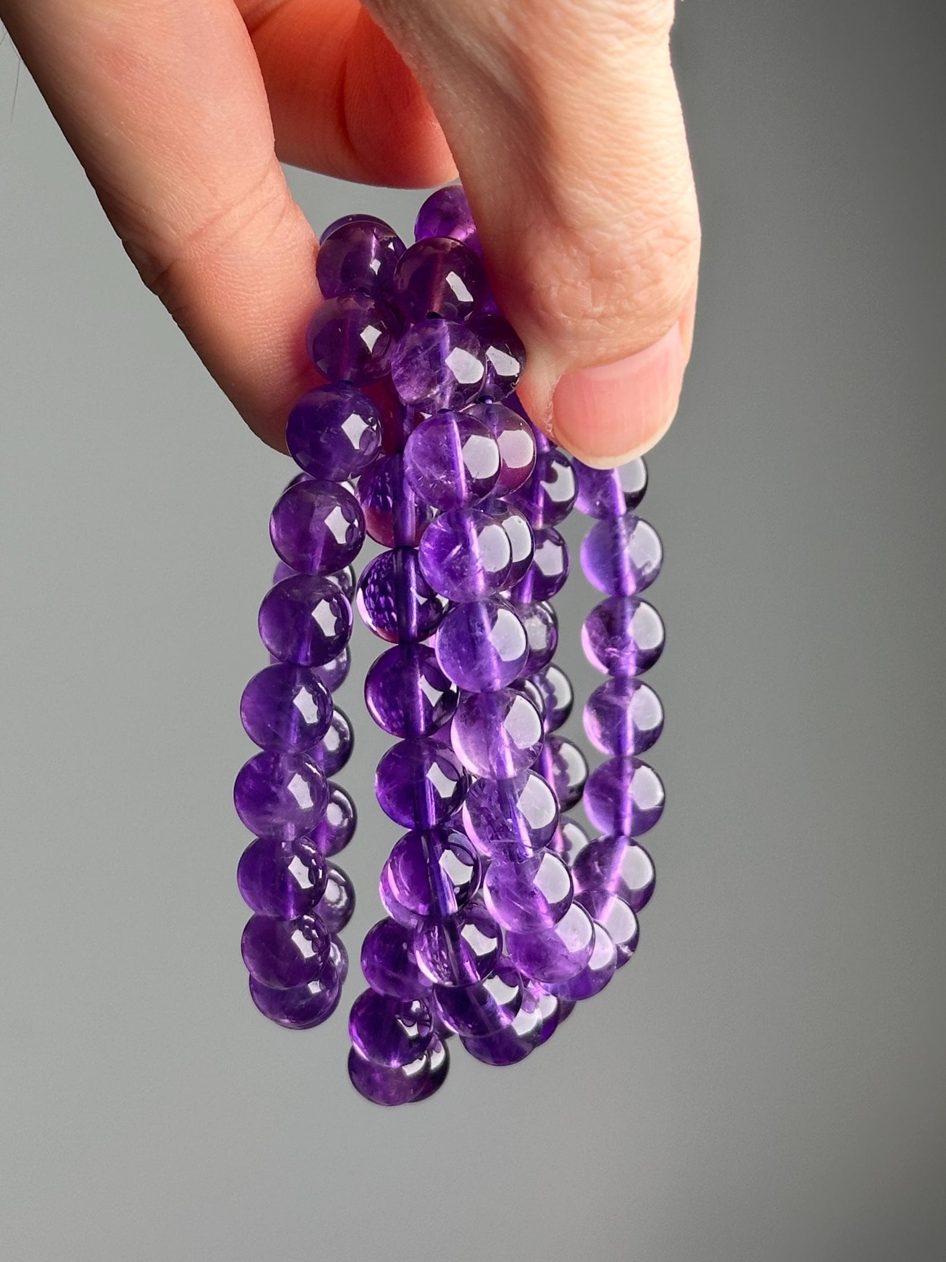 Amethyst Bracelet | Natural Purple Quartz Beaded Jewelry | Polished Gemstone Bracelet for Collectors Fashion Wear Spiritual Gift Accent