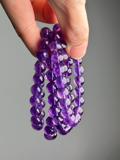 Amethyst Bracelet | Natural Purple Quartz Beaded Jewelry | Polished Gemstone Bracelet for Collectors Fashion Wear Spiritual Gift Accent