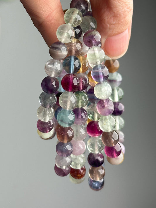 Rainbow Fluorite Bracelet | Natural Multicolor Fluorite Beaded Jewelry | Polished Gemstone Bracelet for Collectors Fashion Wear Gift Accent
