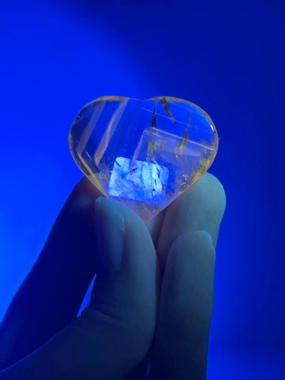 Powellite Heart UV Reactive - YOU PICK | Natural Fluorescent Crystal Carving | Polished Mineral Specimen for Collectors Display Decor Accent