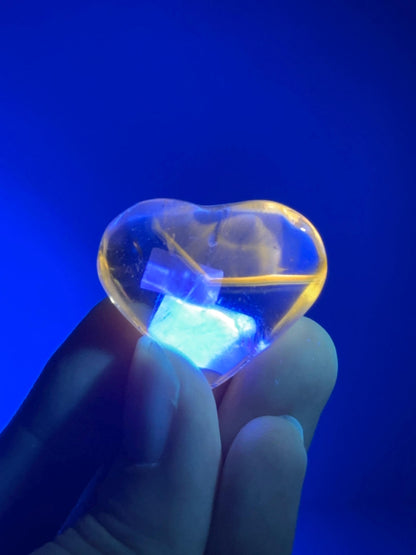 Powellite Heart UV Reactive - YOU PICK | Natural Fluorescent Crystal Carving | Polished Mineral Specimen for Collectors Display Decor Accent