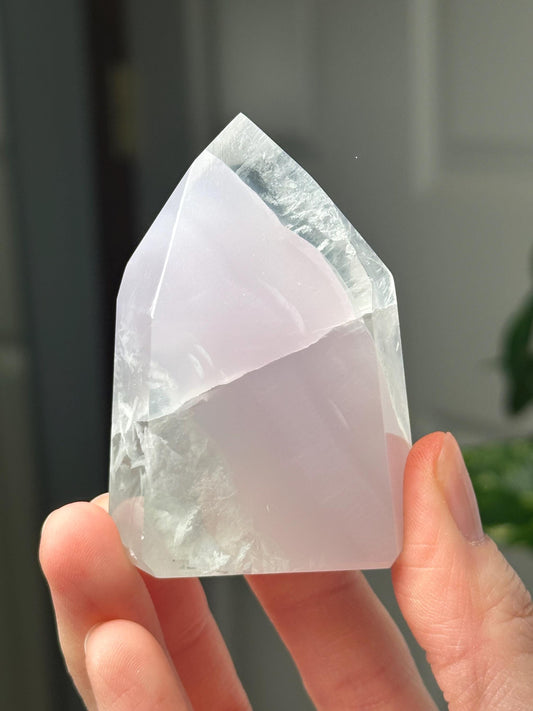 Yttrium Fluorite Tower with Lavender Banding | Natural Fluorite Crystal Point | Polished Mineral Specimen Collectors Display Decor Accent