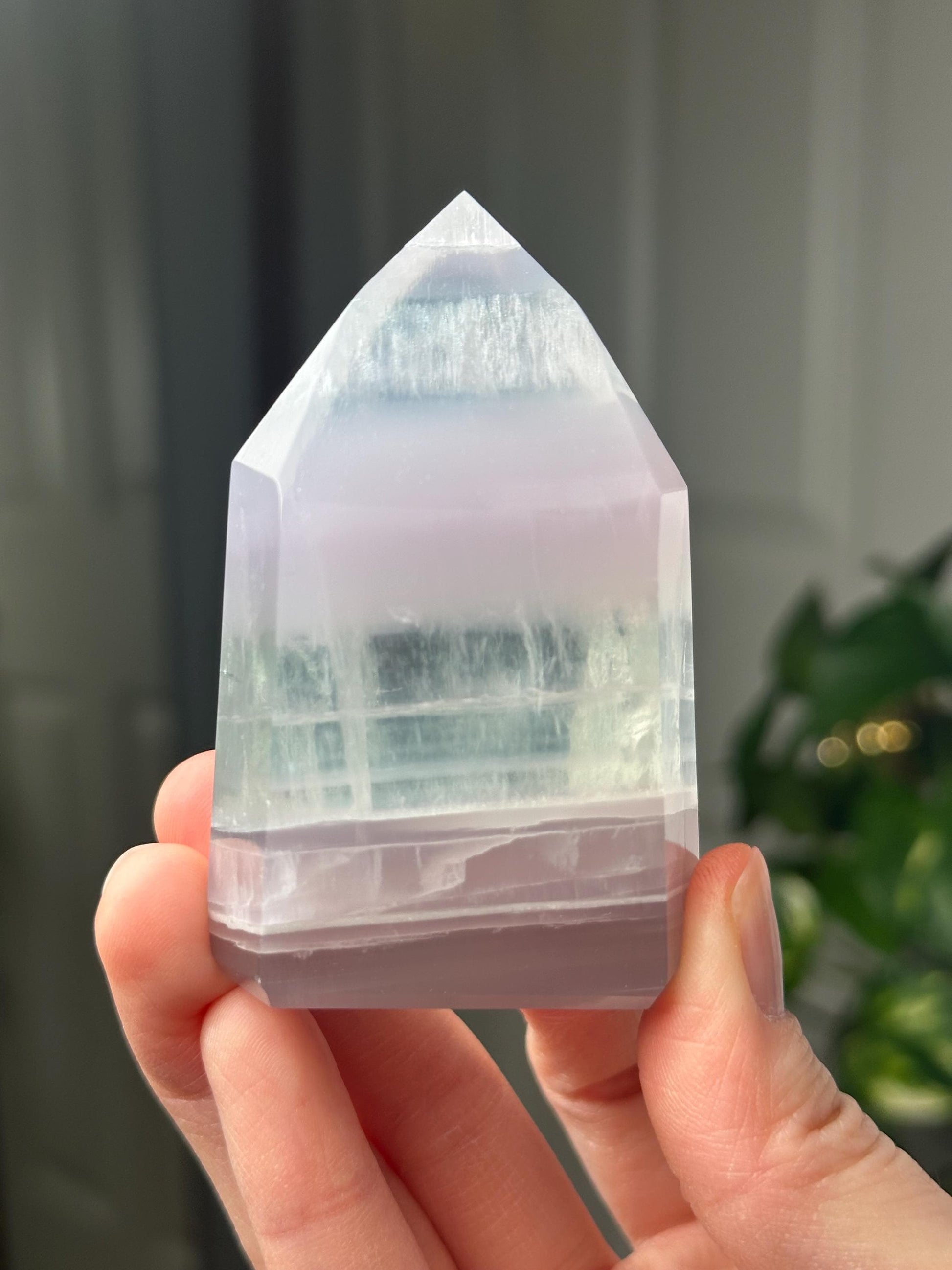 Yttrium Fluorite Tower with Lavender Banding | Natural Fluorite Crystal Point | Polished Mineral Specimen Collectors Display Decor Accent
