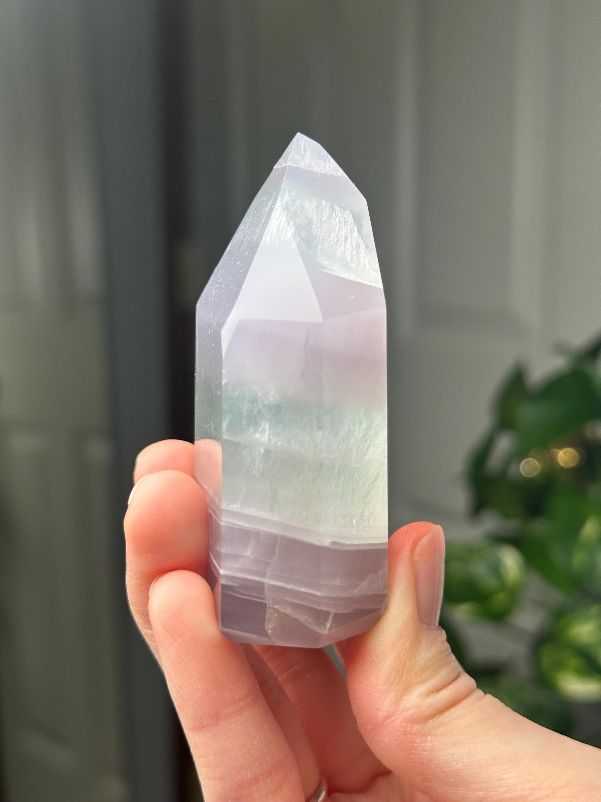 Yttrium Fluorite Tower with Lavender Banding | Natural Fluorite Crystal Point | Polished Mineral Specimen Collectors Display Decor Accent