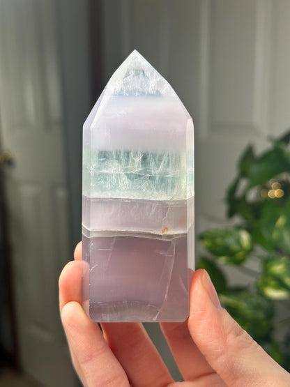 Yttrium Fluorite Tower with Lavender Banding | Natural Fluorite Crystal Point | Polished Mineral Specimen Collectors Display Decor Accent