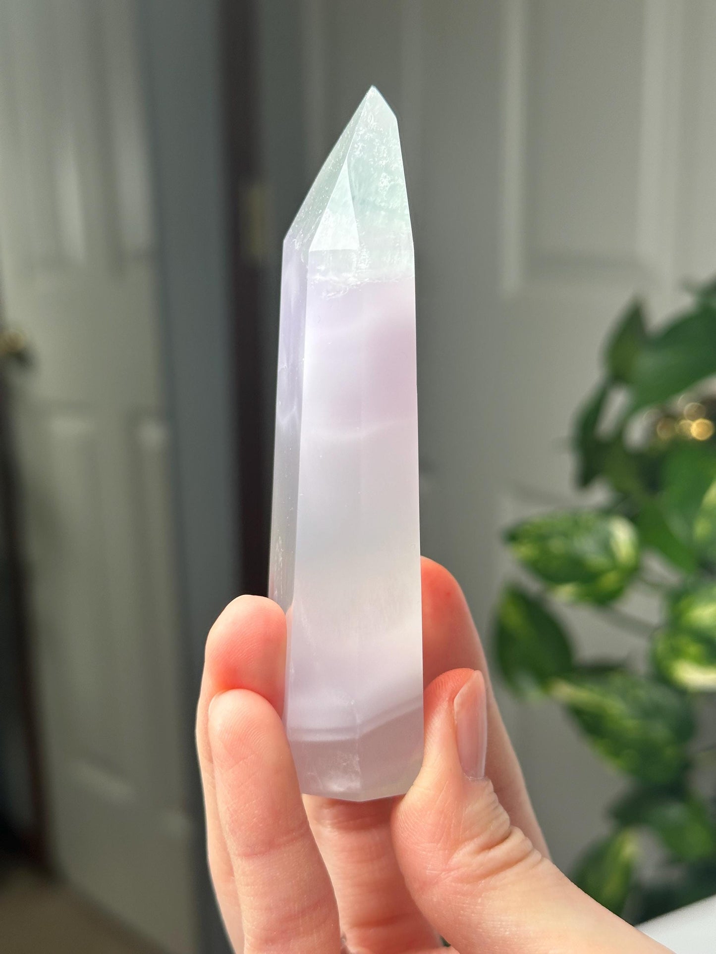 Yttrium Fluorite Tower with Lavender Banding | Natural Fluorite Crystal Point | Polished Mineral Specimen Collectors Display Decor Accent