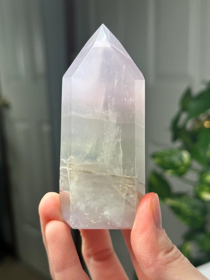 Yttrium Fluorite Tower with Lavender Banding | Natural Fluorite Crystal Point | Polished Mineral Specimen Collectors Display Decor Accent