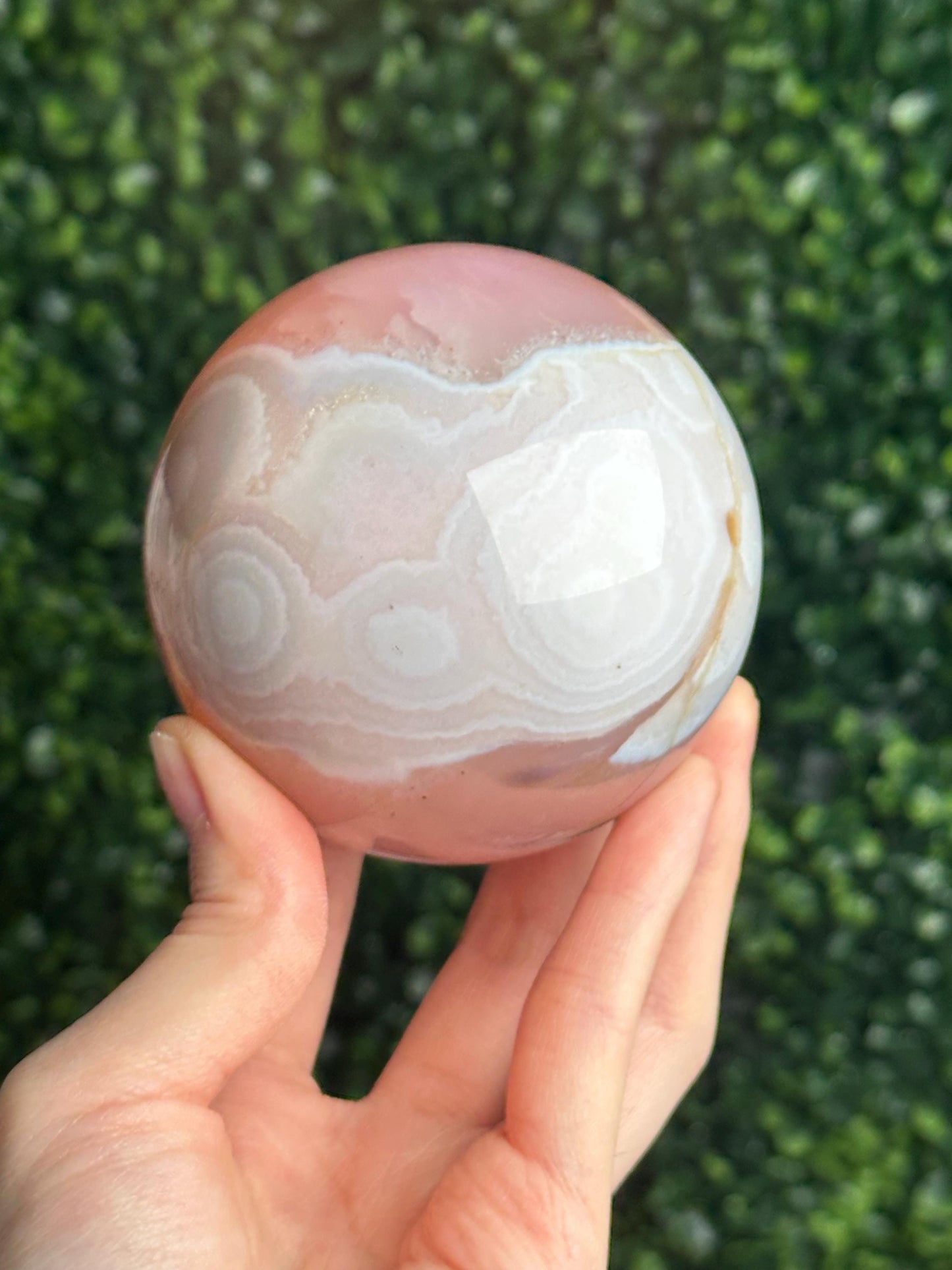 Pink Jelly Agate Sphere | Translucent Crystal Ball | Calming Energy Stone | Decorative Gemstone Orb for Home or Office