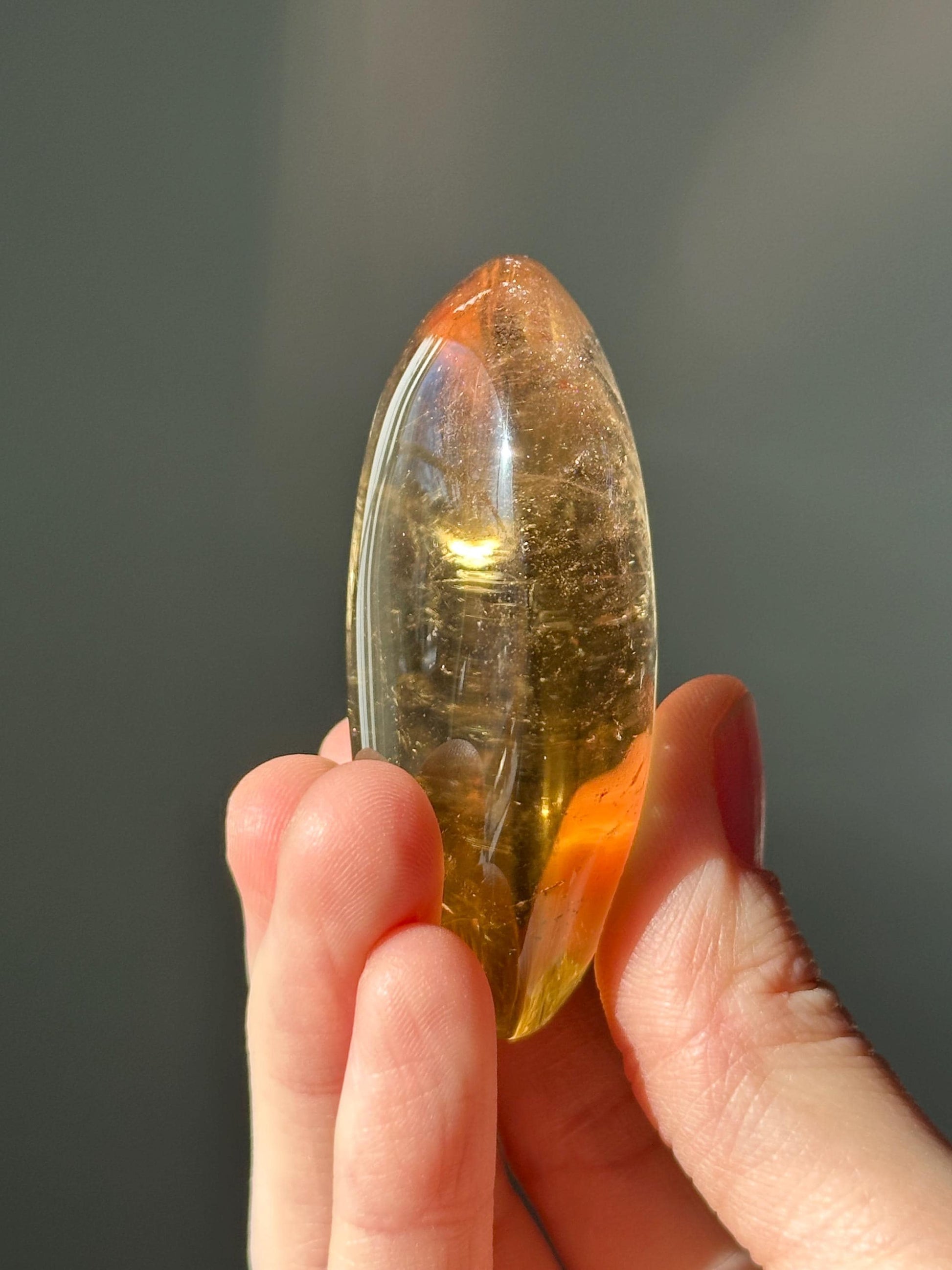 Golden Honey Citrine Palmstone | Natural Smoky Citrine Quartz Hand Stone | Polished Mineral Specimen Collectors Display Decor Accent