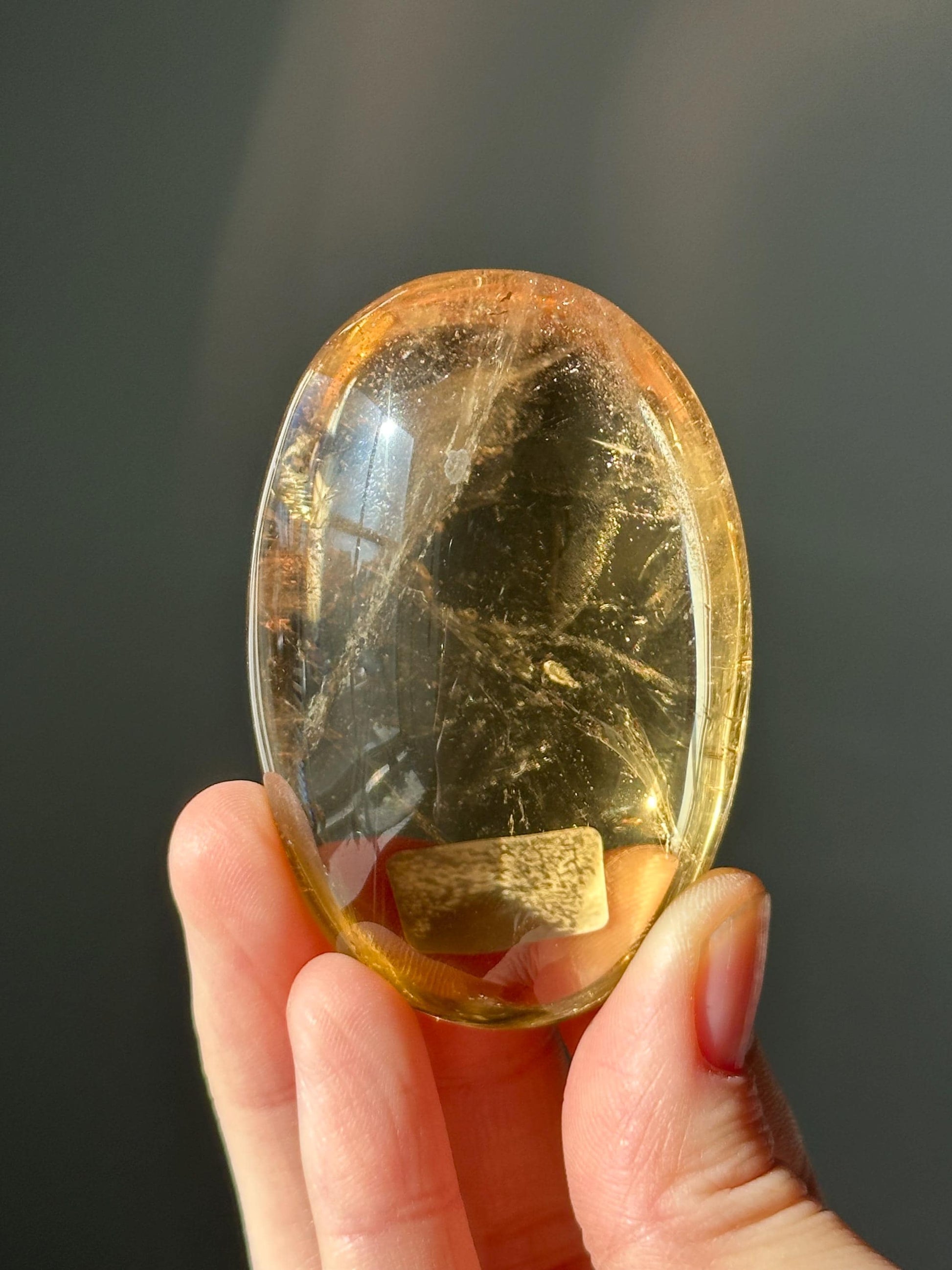 Golden Honey Citrine Palmstone | Natural Smoky Citrine Quartz Hand Stone | Polished Mineral Specimen Collectors Display Decor Accent