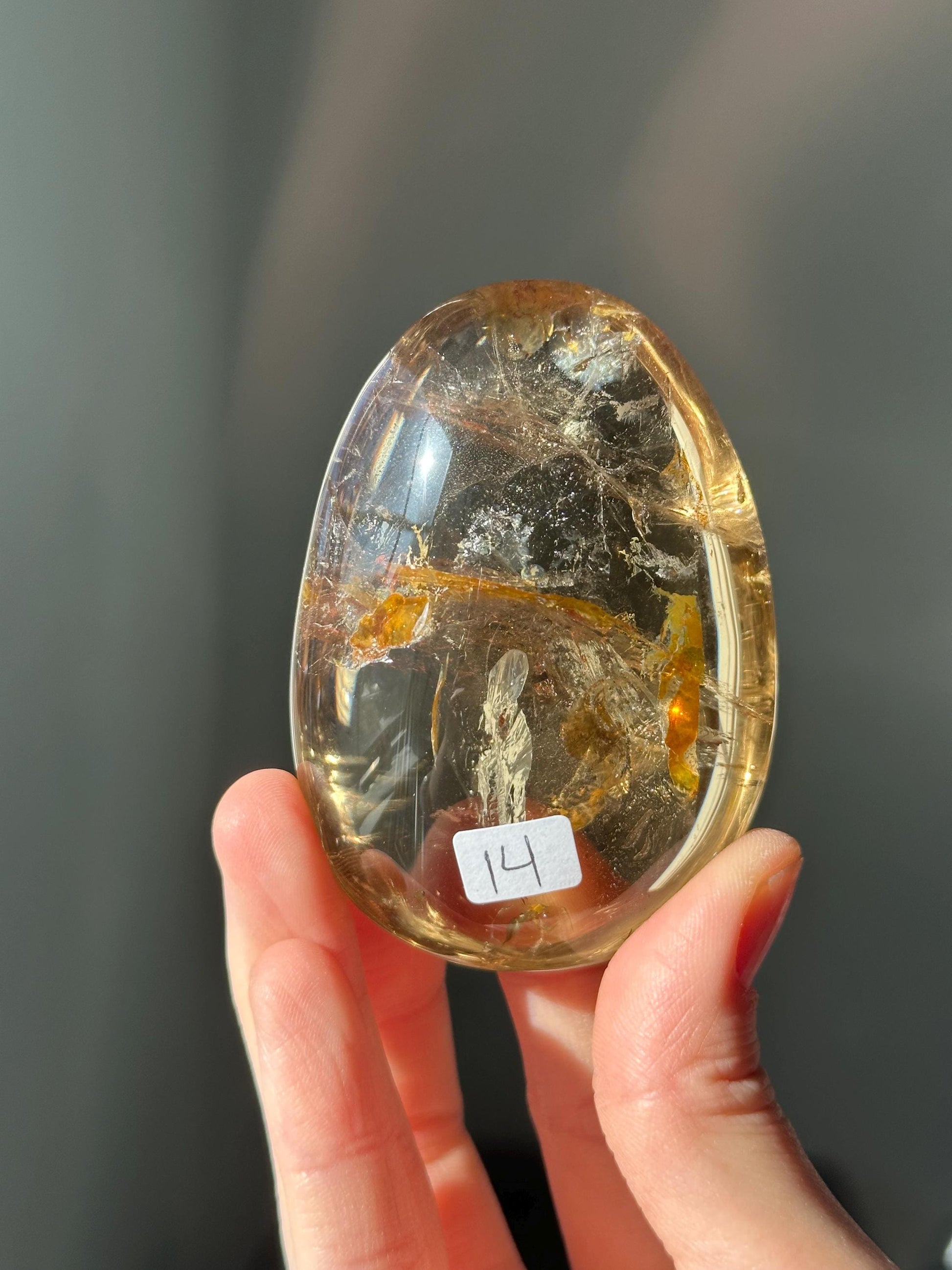 Citrine Palmstone | Natural Smoky Citrine Quartz Hand Stone | Polished Mineral Specimen Collectors Display Decor Accent