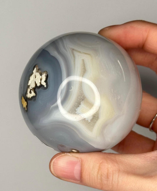 Orca Agate Sphere | Natural Banded Agate Crystal Ball | Polished Mineral Specimen for Collectors Display Decor Accent