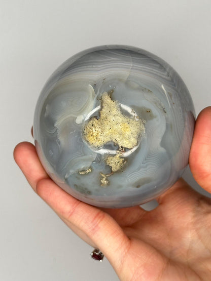 Orca Agate Sphere | Natural Banded Agate Crystal Ball | Polished Mineral Specimen for Collectors Display Decor Accent