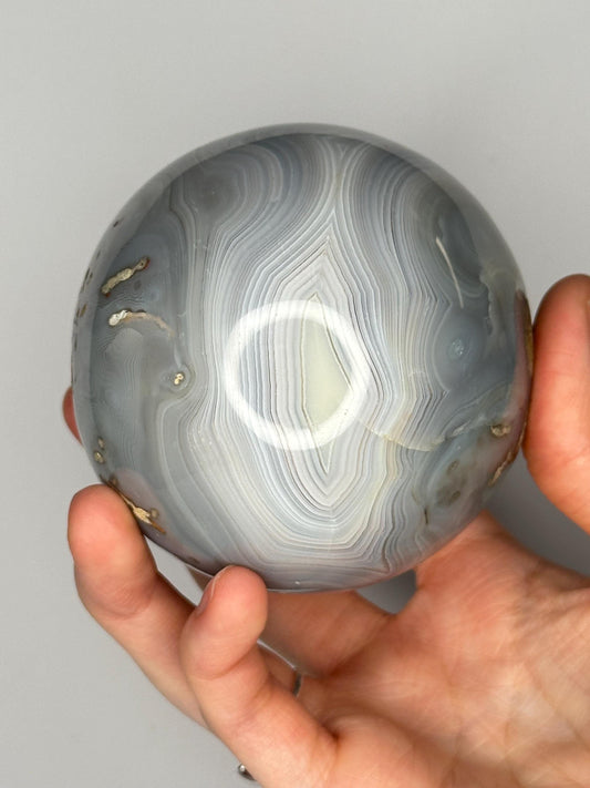 Orca Agate Sphere | Natural Banded Agate Crystal Ball | Polished Mineral Specimen for Collectors Display Decor Accent