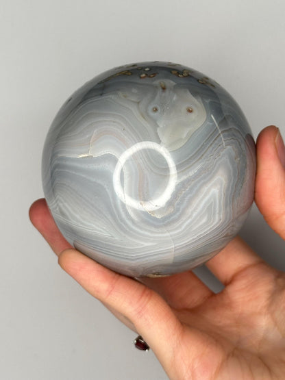 Orca Agate Sphere | Natural Banded Agate Crystal Ball | Polished Mineral Specimen for Collectors Display Decor Accent