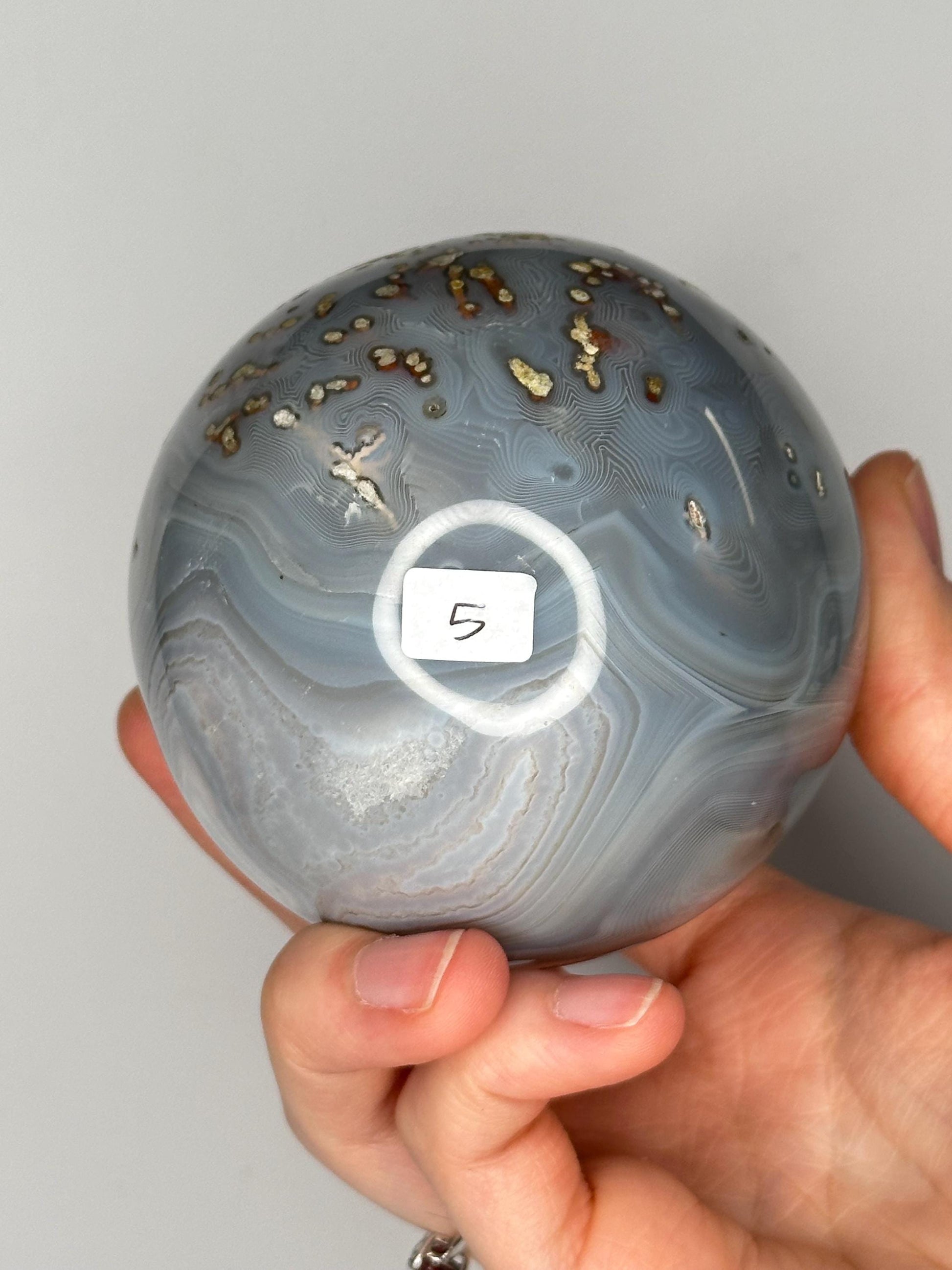 Orca Agate Sphere | Natural Banded Agate Crystal Ball | Polished Mineral Specimen for Collectors Display Decor Accent