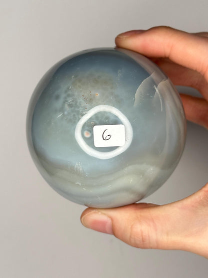 Orca Agate Sphere | Natural Banded Agate Crystal Ball | Polished Mineral Specimen for Collectors Display Decor Accent