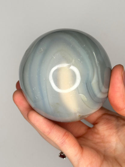 Orca Agate Sphere | Natural Banded Agate Crystal Ball | Polished Mineral Specimen for Collectors Display Decor Accent