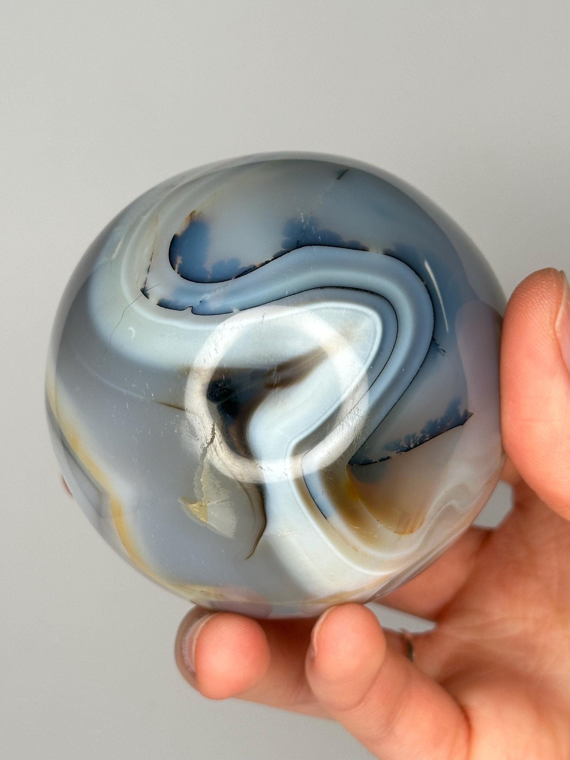 Orca Agate Sphere | Natural Banded Agate Crystal Ball | Polished Mineral Specimen for Collectors Display Decor Accent
