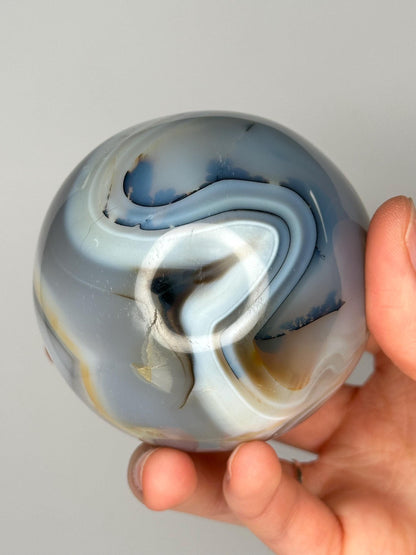 Orca Agate Sphere | Natural Banded Agate Crystal Ball | Polished Mineral Specimen for Collectors Display Decor Accent