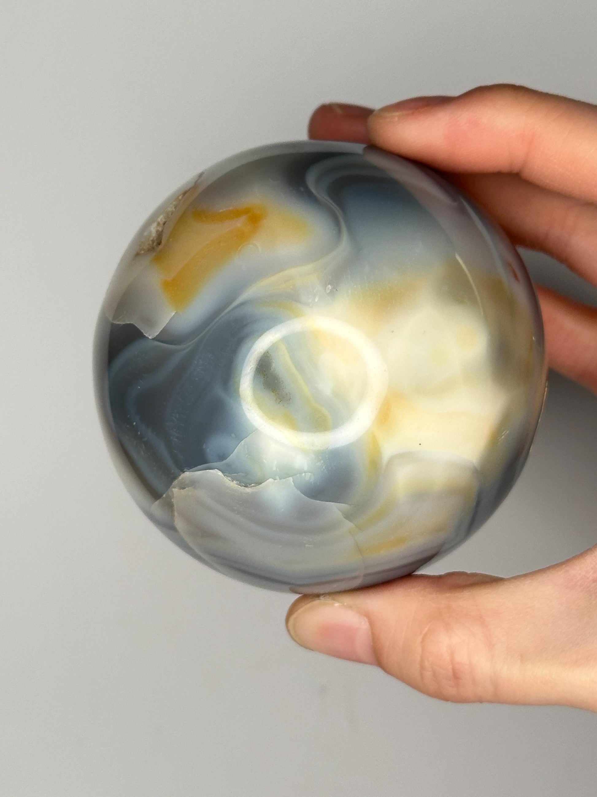 Orca Agate Sphere | Natural Banded Agate Crystal Ball | Polished Mineral Specimen for Collectors Display Decor Accent